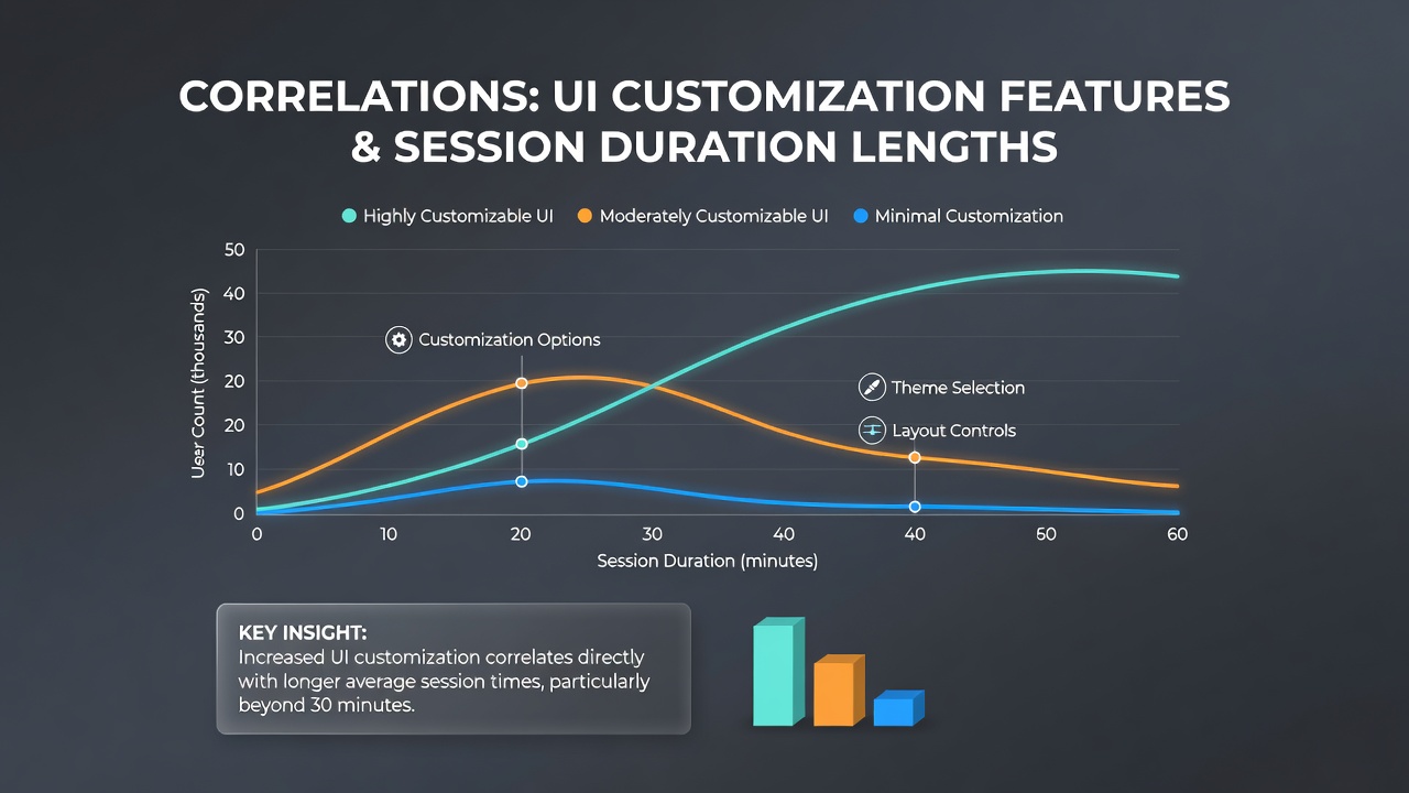 Analytics dashboard displaying session length comparisons between customized and default blackjack interfaces