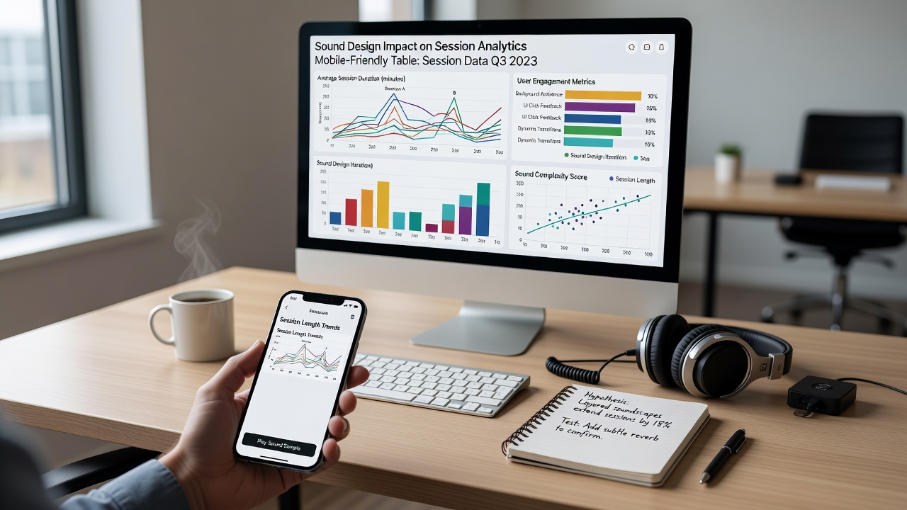 Charts displaying session length data correlated with sound design variations in table game apps