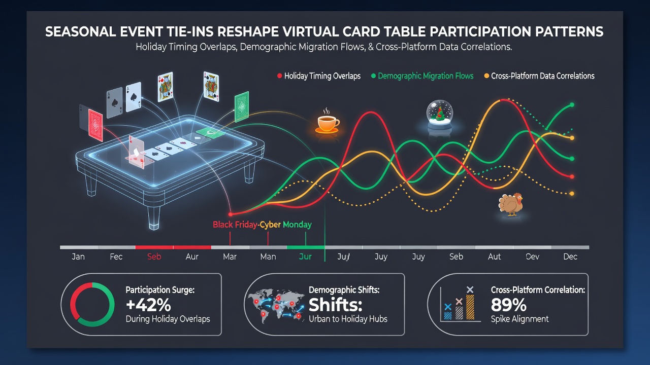 Virtual card tables showing increased activity during holiday seasons across multiple platforms