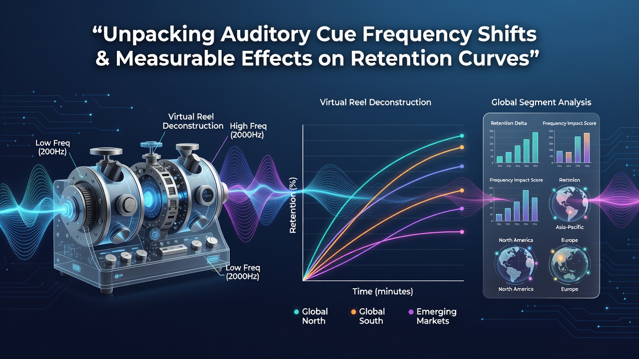 Visual representation of frequency shifts in virtual reel audio cues and player retention metrics