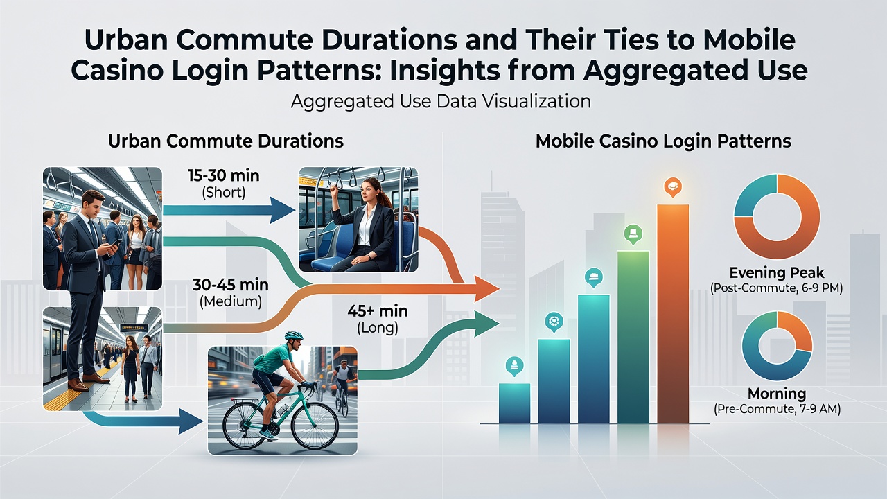 Data visualization charts showing correlations between commute times and mobile app login frequencies in urban centers