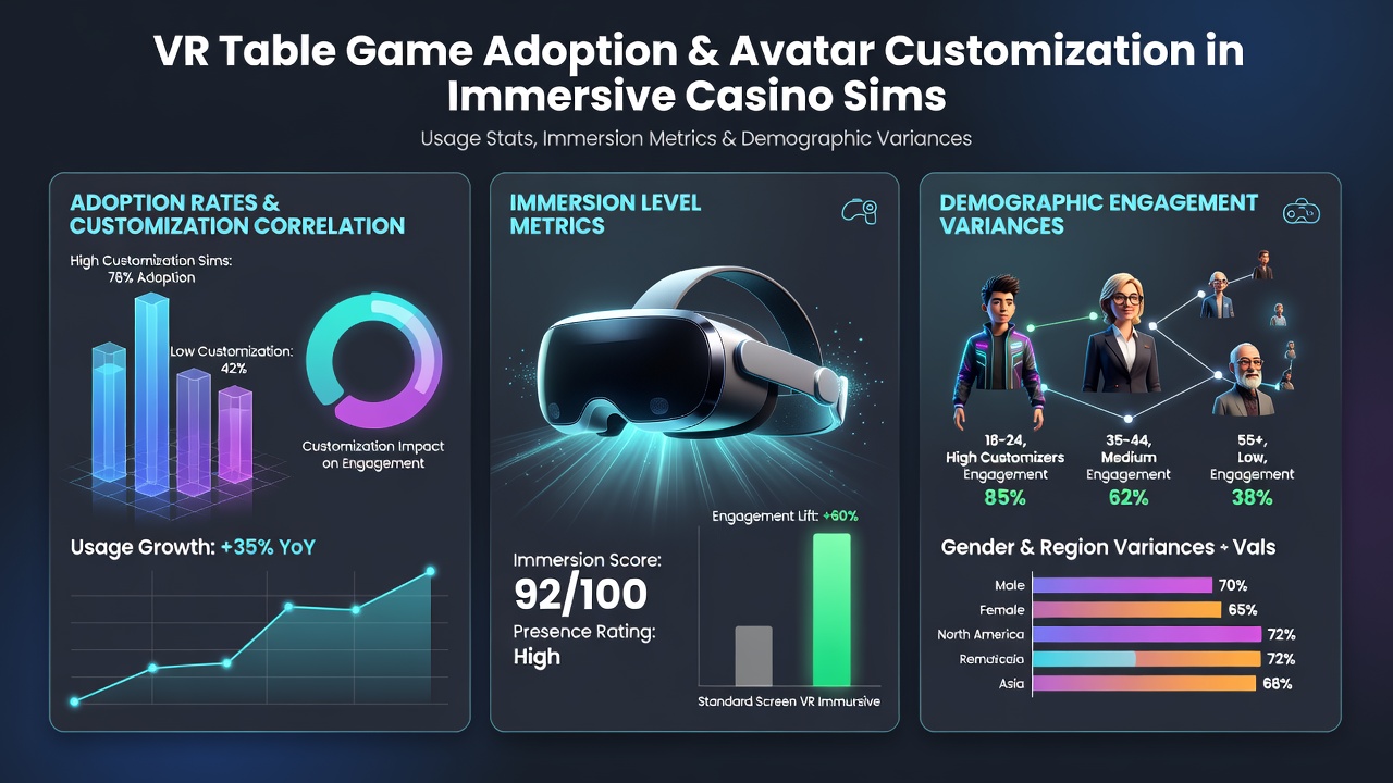 Virtual reality casino table with players using customized avatars in an immersive simulation environment